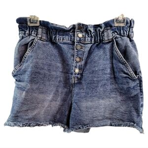 BBJ shorts denim XL button fly paperbag highwaist raw edge legs pockets